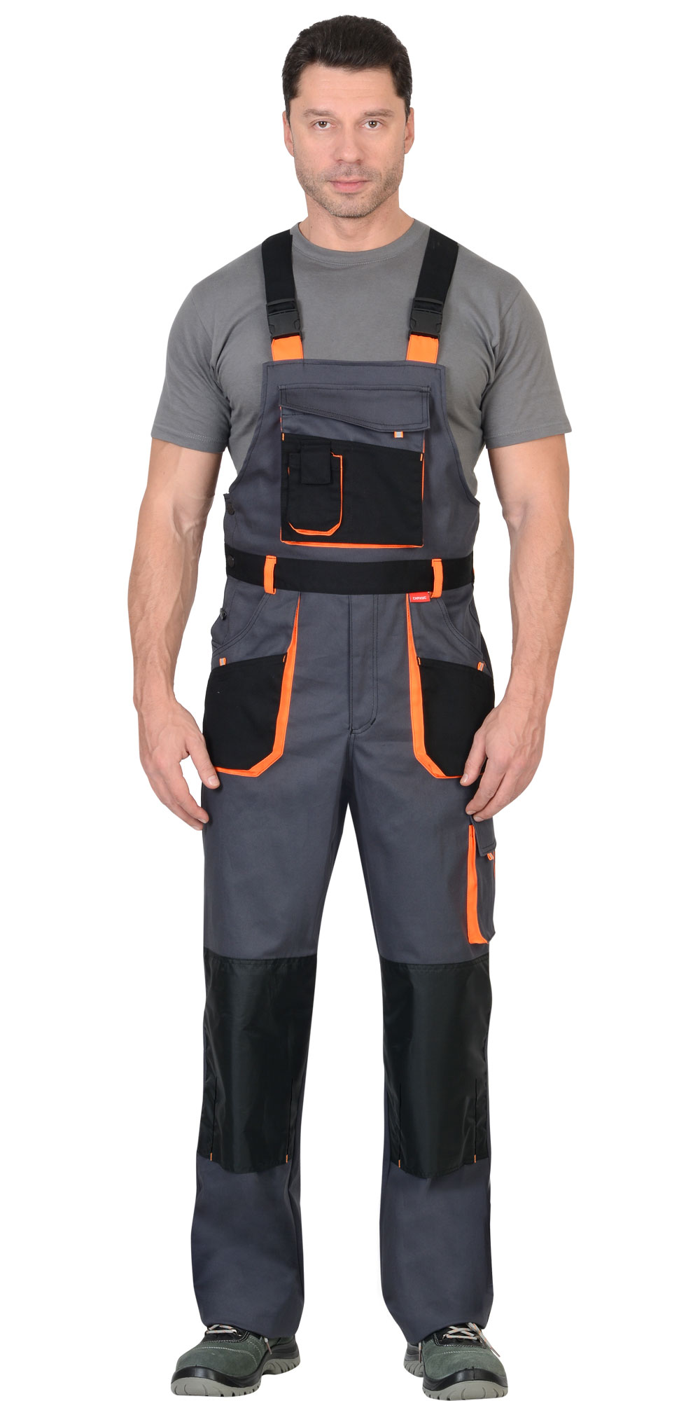 Полукомбинезон СИРИУС-МАНХЕТТЕН т.серый с оранж. и черным тк. стрейч пл. 250 г/кв.м 
