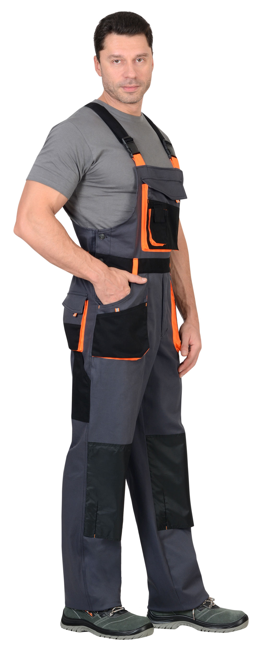 Полукомбинезон СИРИУС-МАНХЕТТЕН т.серый с оранж. и черным тк. стрейч пл. 250 г/кв.м 