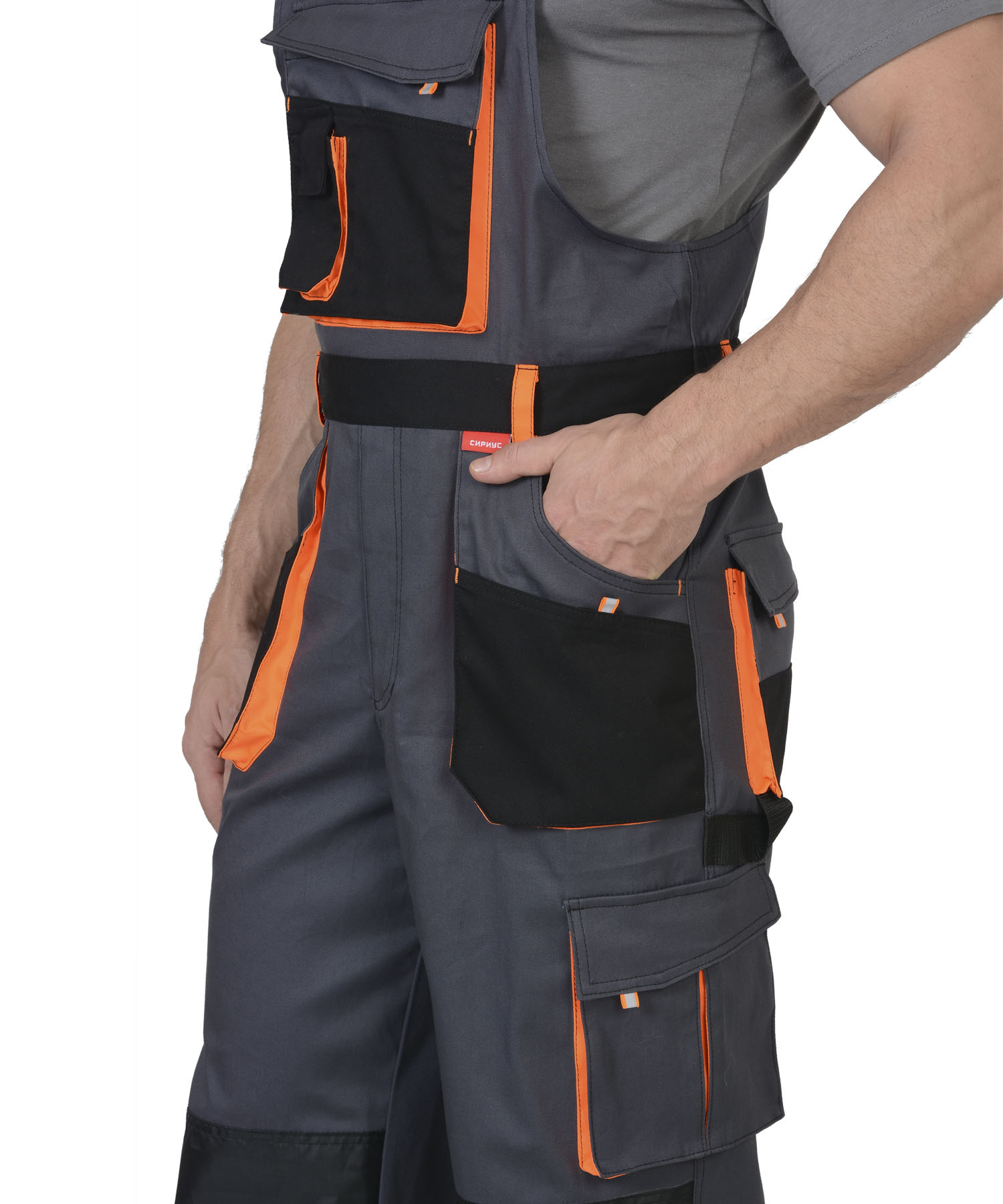 Полукомбинезон СИРИУС-МАНХЕТТЕН т.серый с оранж. и черным тк. стрейч пл. 250 г/кв.м 