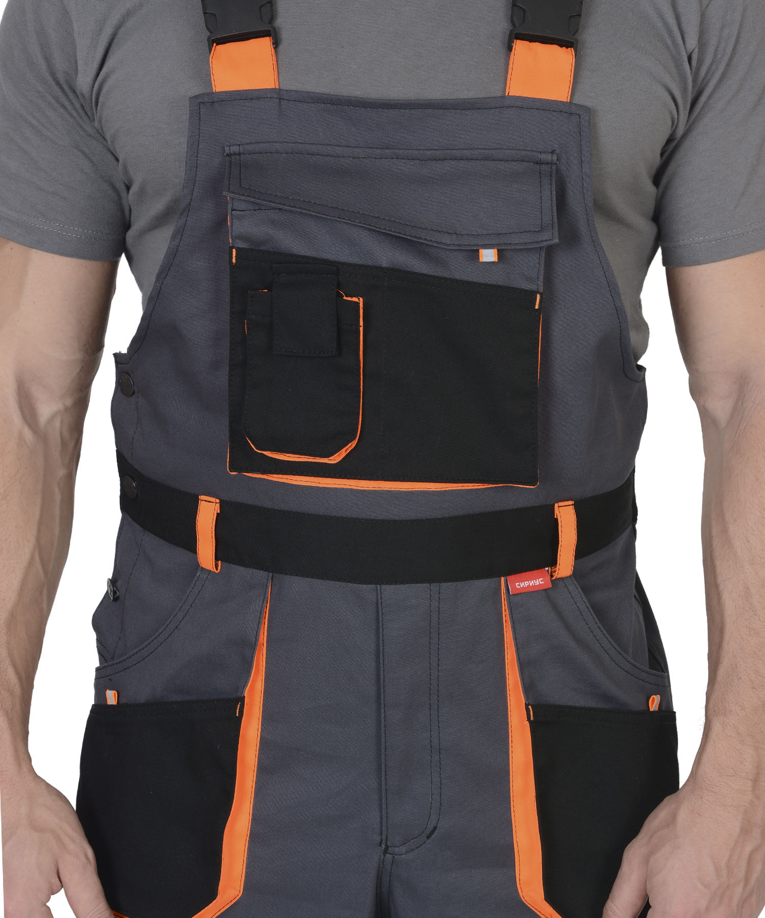 Полукомбинезон СИРИУС-МАНХЕТТЕН т.серый с оранж. и черным тк. стрейч пл. 250 г/кв.м 