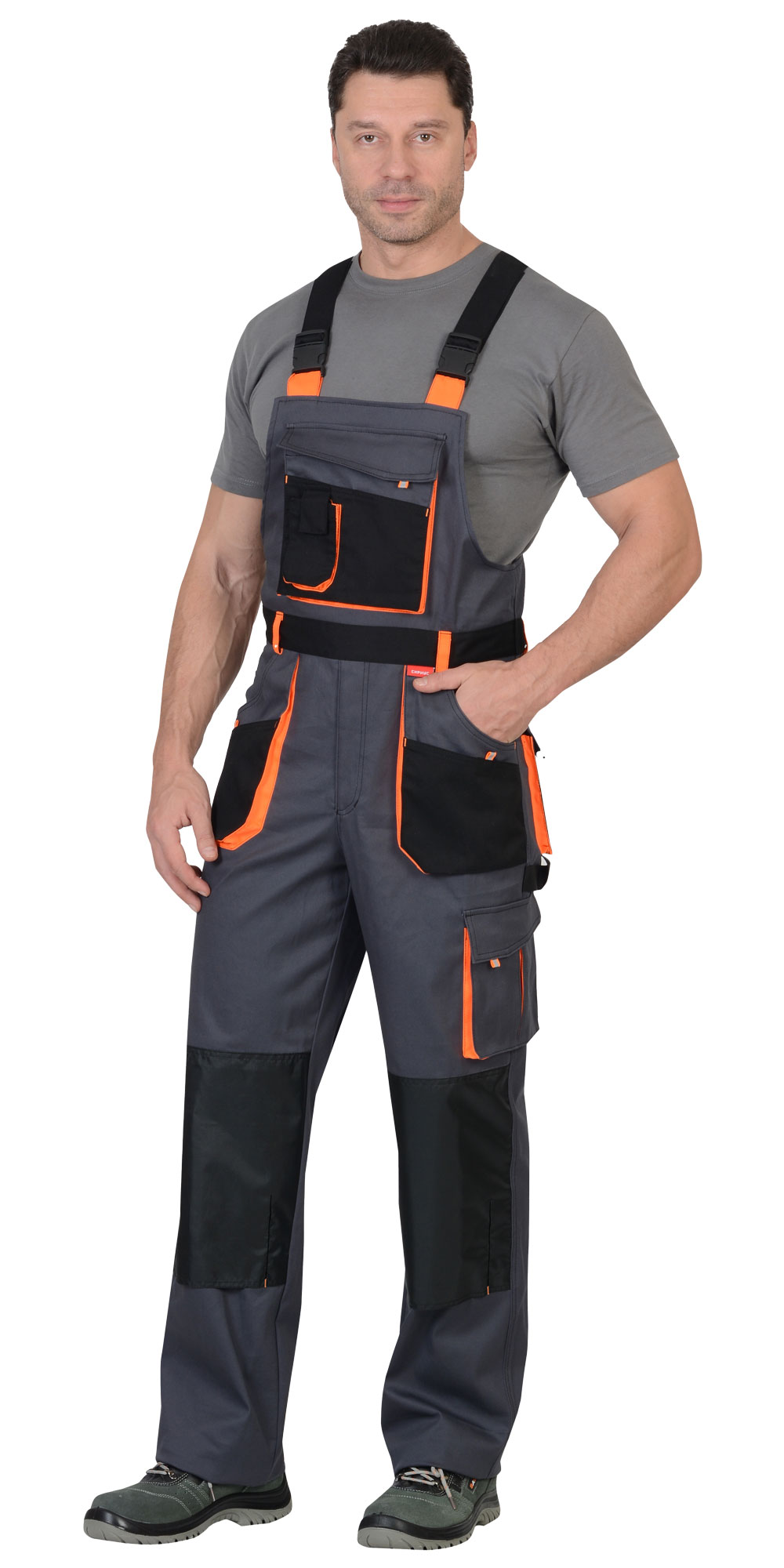 Полукомбинезон СИРИУС-МАНХЕТТЕН т.серый с оранж. и черным тк. стрейч пл. 250 г/кв.м 