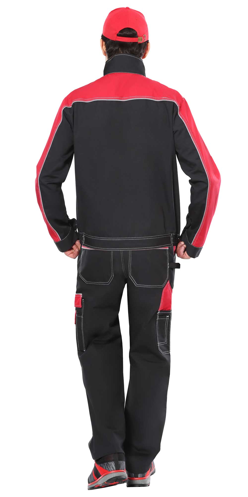 Костюм СИРИУС-АГАТ куртка, п/к черный с красным пл. 260 г/кв.м. ВО отделка