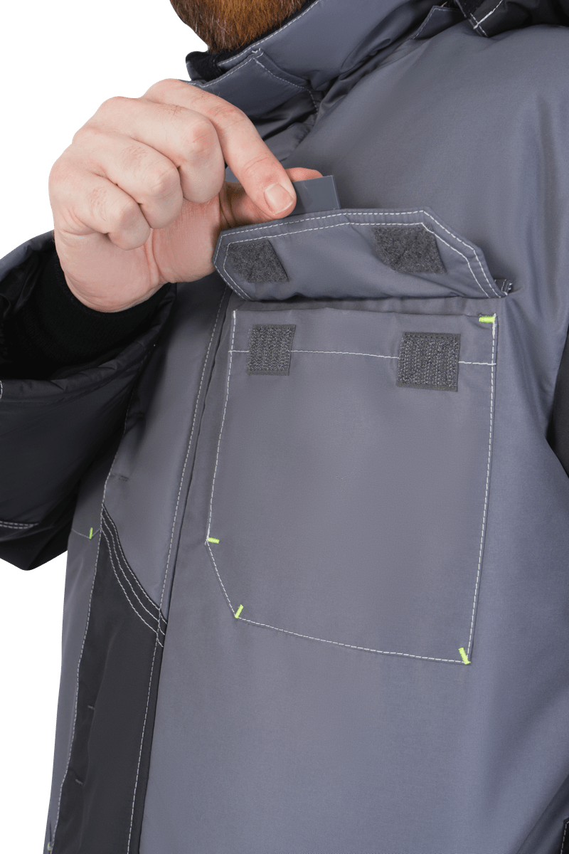 Куртка ЭДВАНС зимняя, серый-т.серый-лимонная отделка
