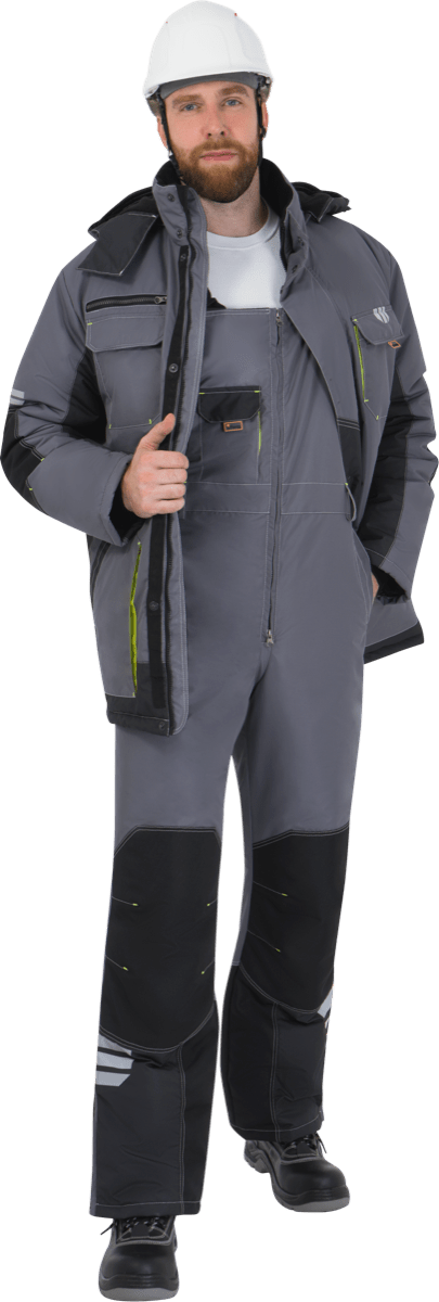 Куртка ЭДВАНС зимняя, серый-т.серый-лимонная отделка