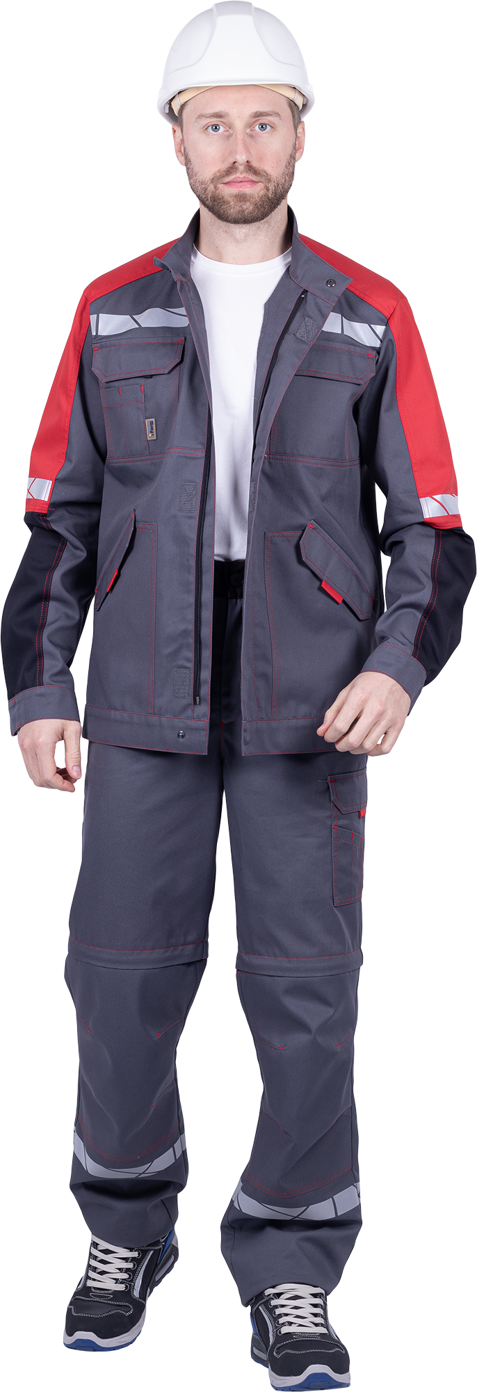 Куртка ХАЙ-ТЕК SAFETY летняя, серый-красный-черный