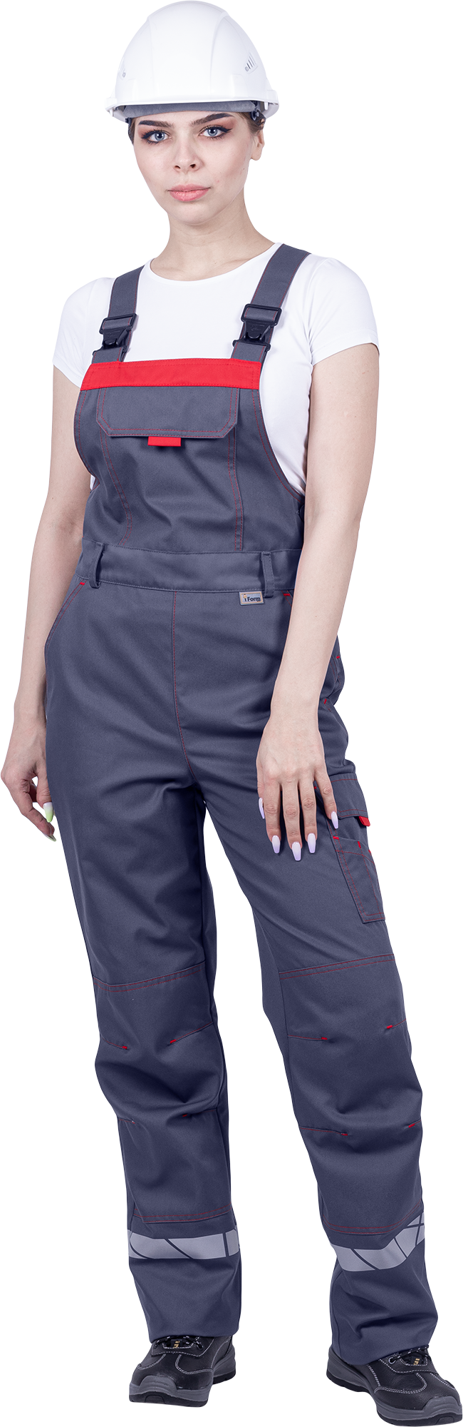 Полукомбинезон ХАЙ-ТЕК SAFETY летний, серый-красный, женский