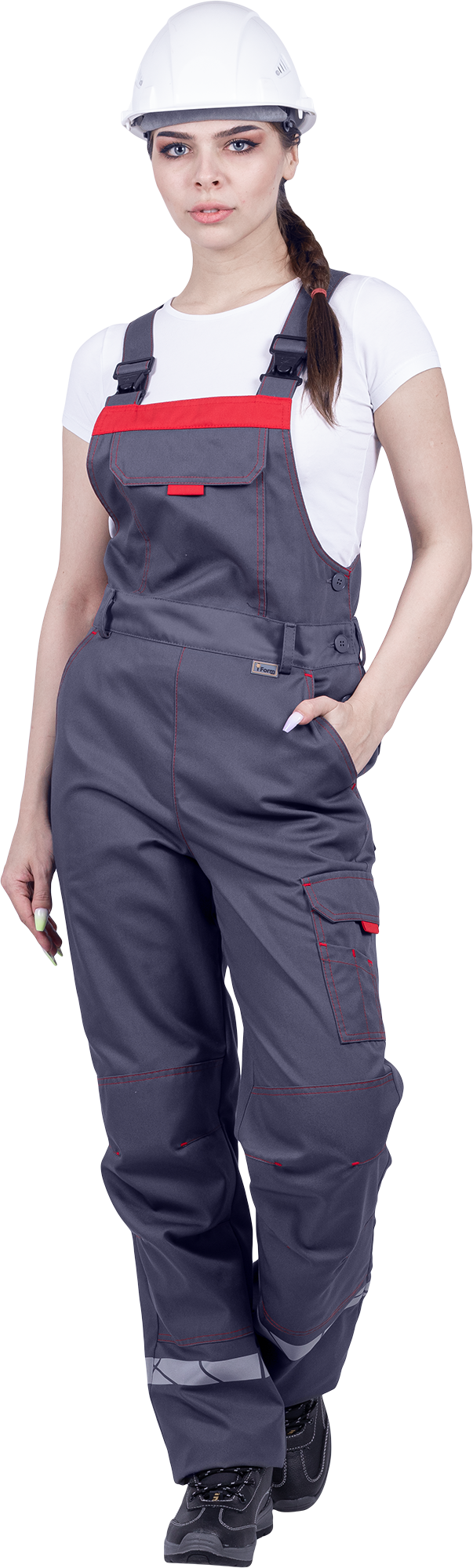Полукомбинезон ХАЙ-ТЕК SAFETY летний, серый-красный, женский