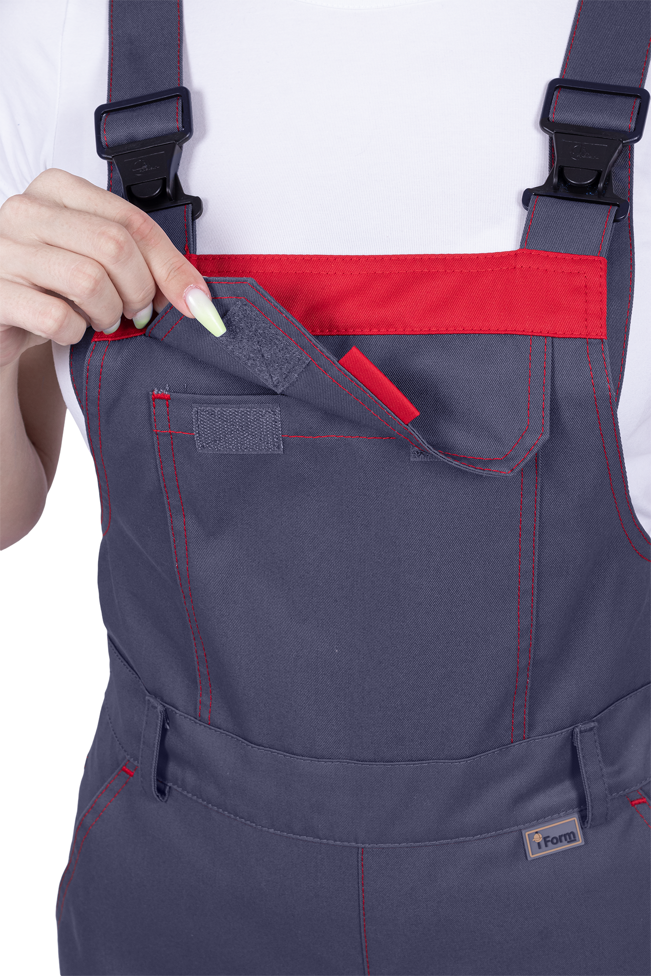 Полукомбинезон ХАЙ-ТЕК SAFETY летний, серый-красный, женский