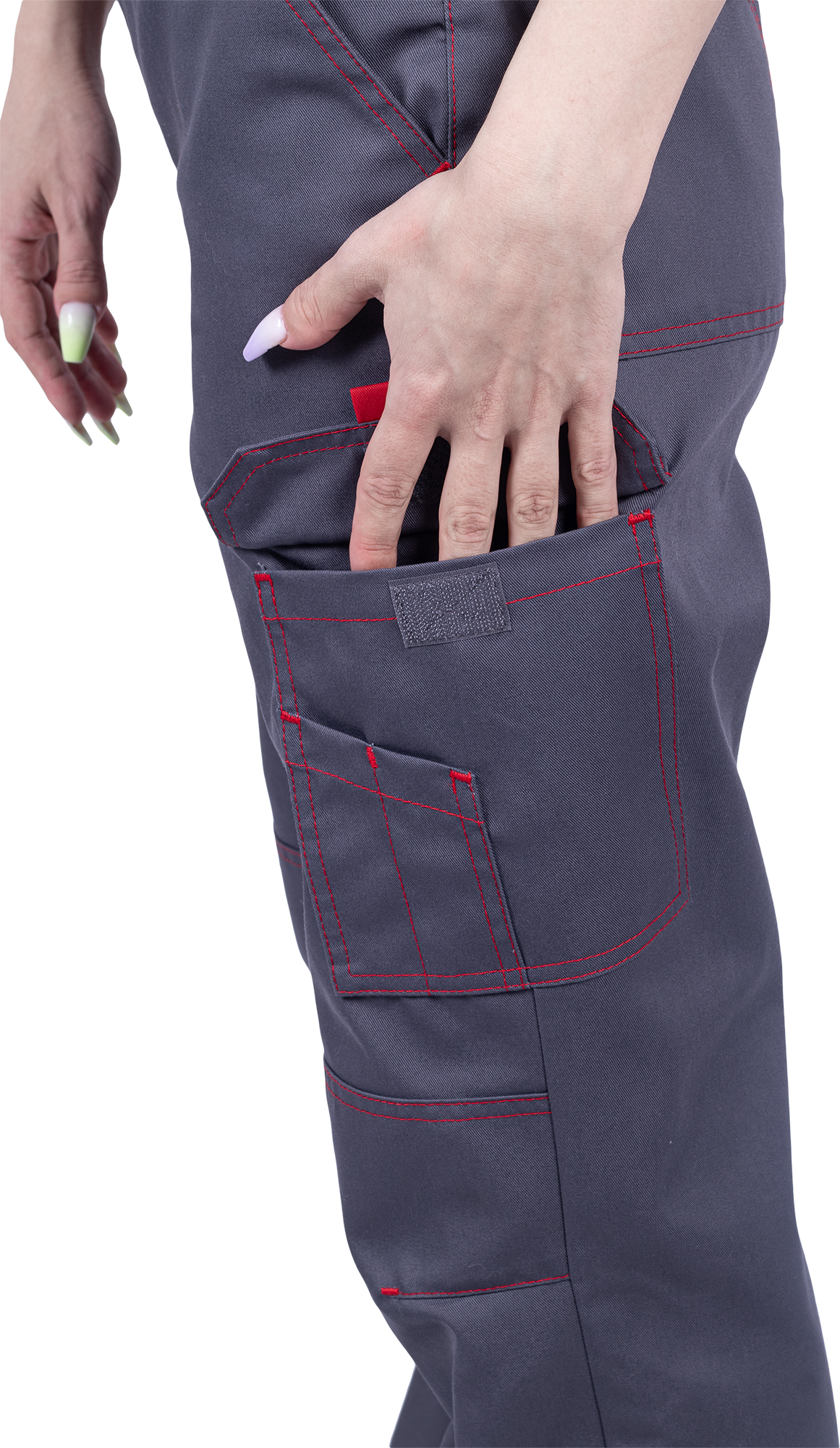 Полукомбинезон ХАЙ-ТЕК SAFETY летний, серый-красный, женский