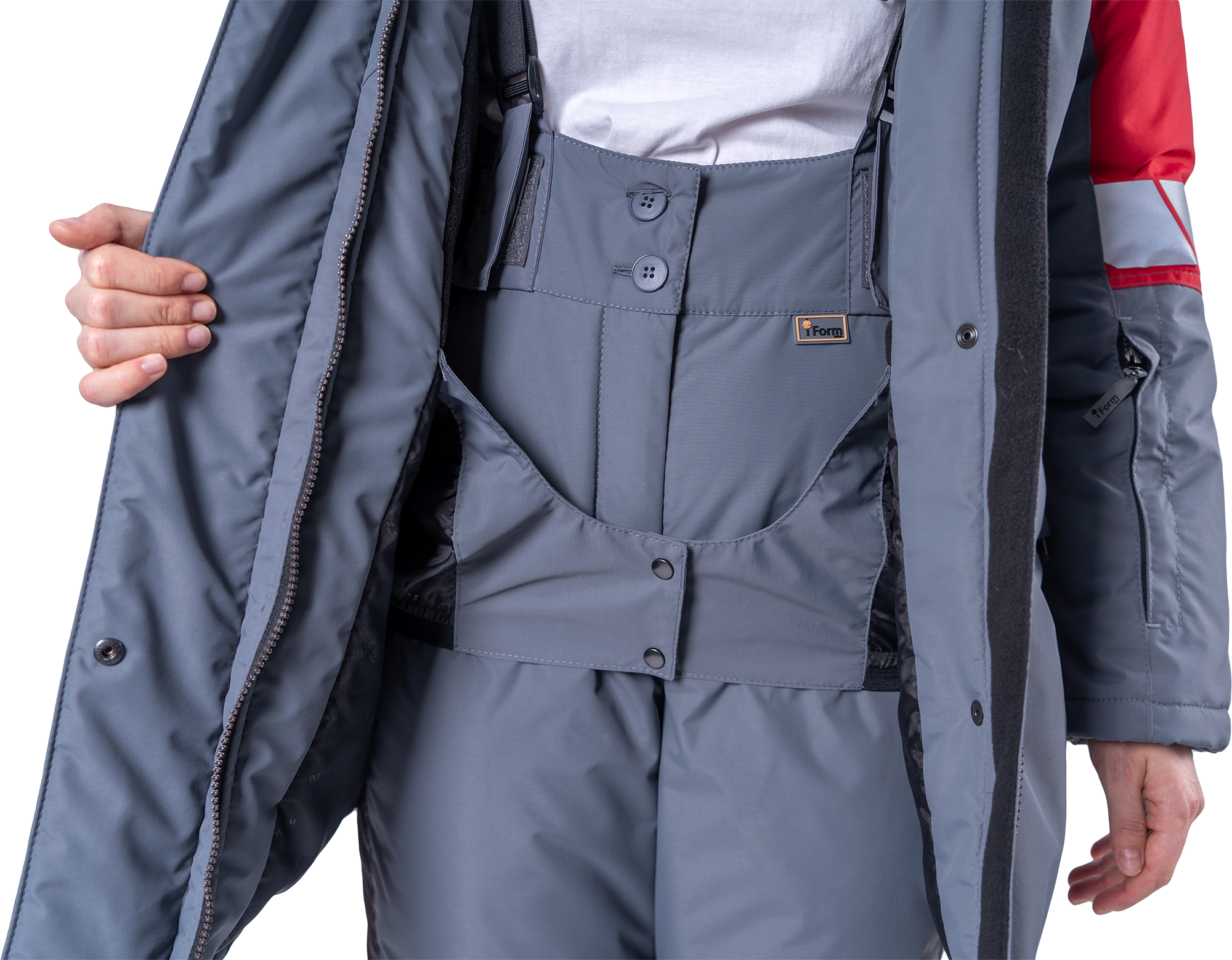 Куртка ХАЙ-ТЕК SAFETY зимняя, серый-красный-черный, женская