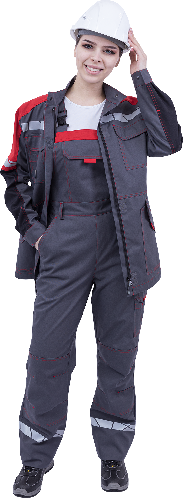 Куртка ХАЙ-ТЕК SAFETY летняя, серый-красный-черный, женская