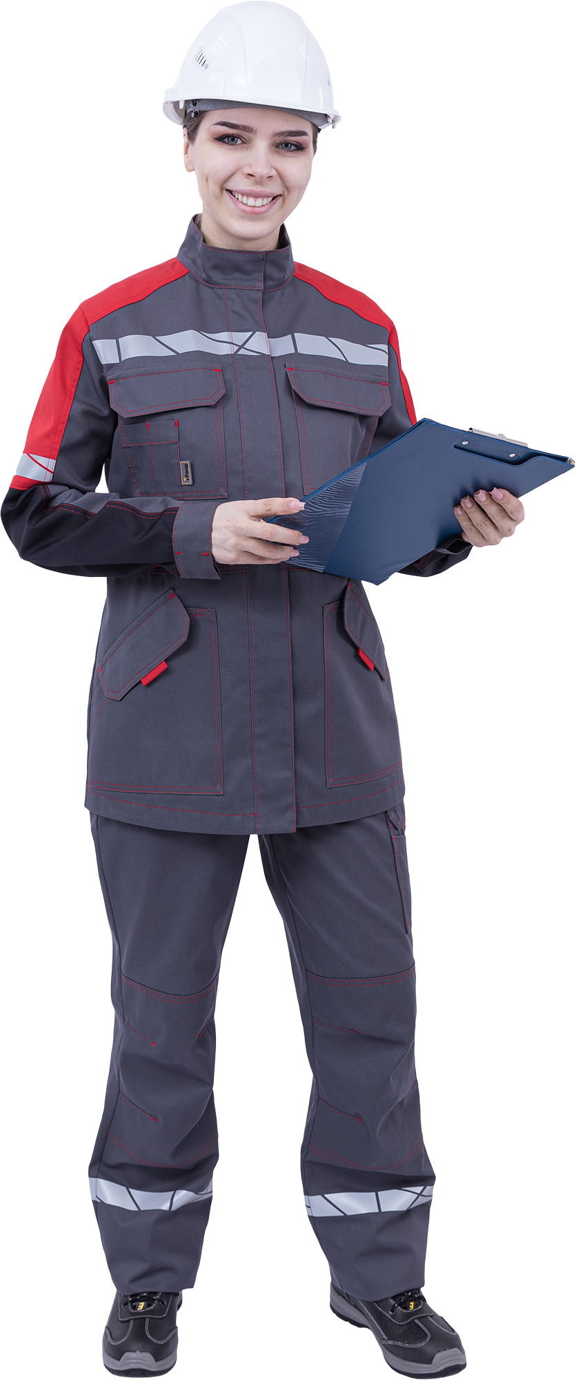 Куртка ХАЙ-ТЕК SAFETY летняя, серый-красный-черный, женская