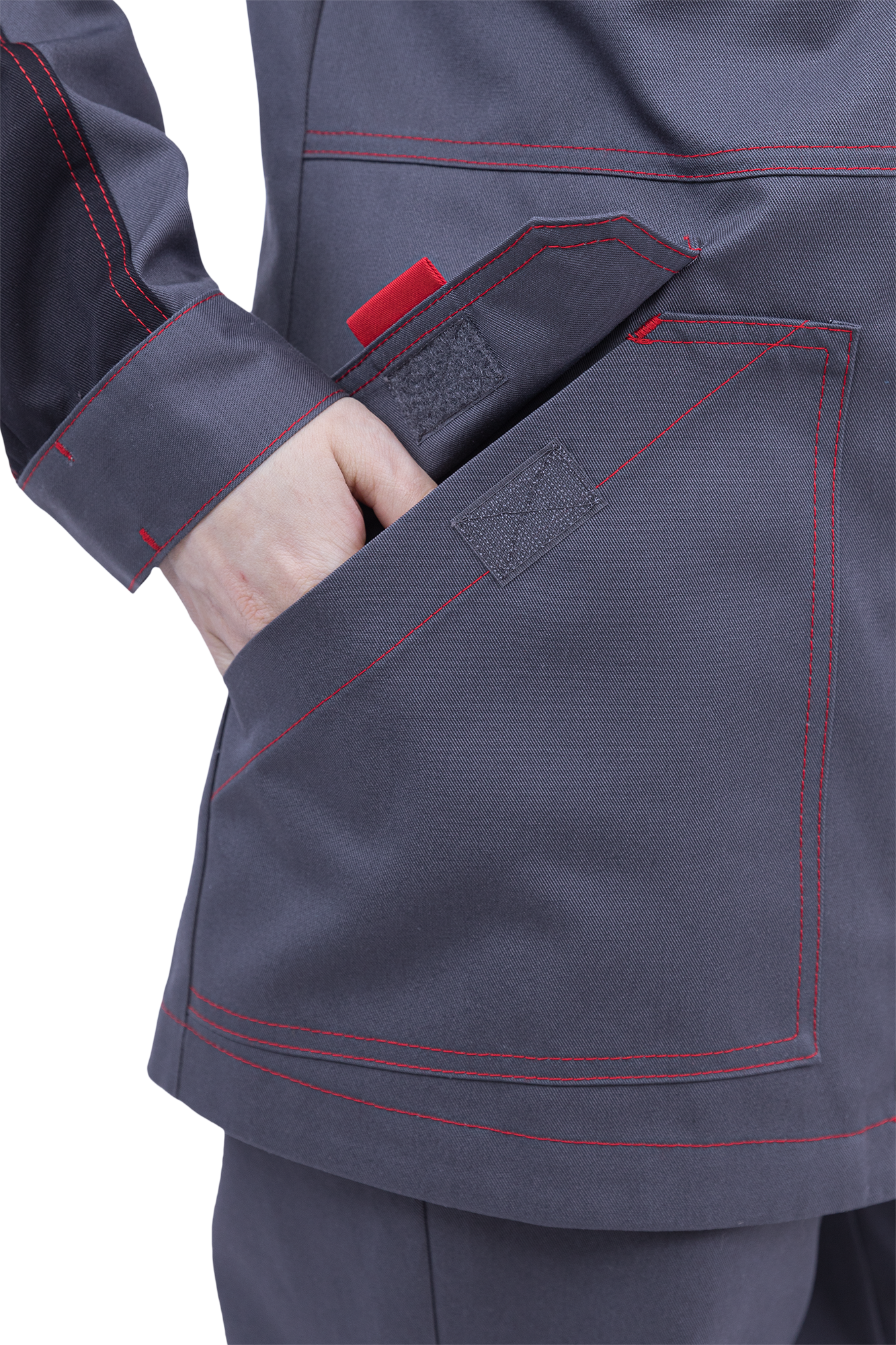 Куртка ХАЙ-ТЕК SAFETY летняя, серый-красный-черный, женская