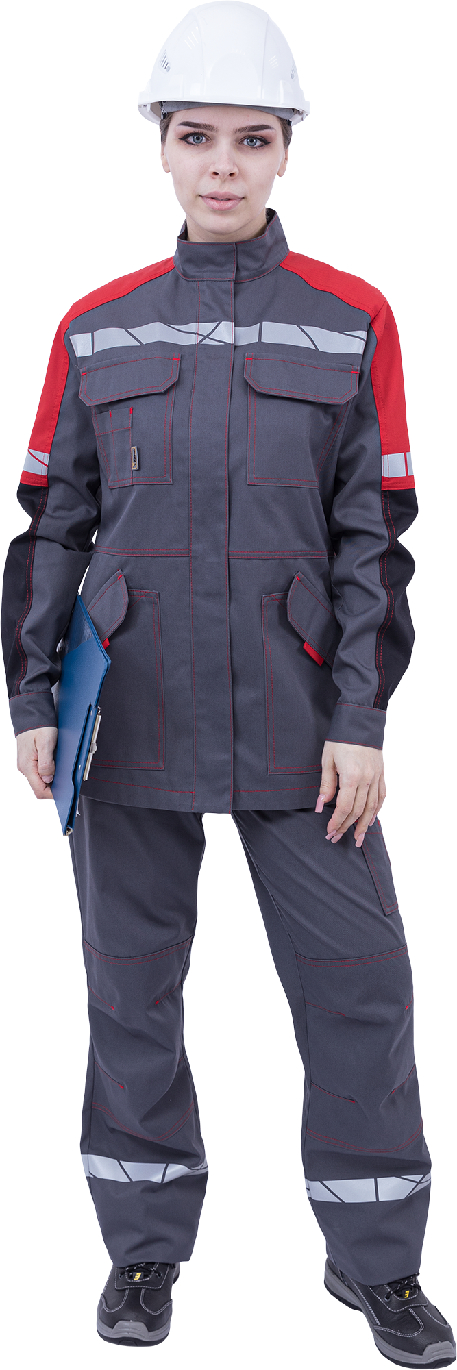 Куртка ХАЙ-ТЕК SAFETY летняя, серый-красный-черный, женская