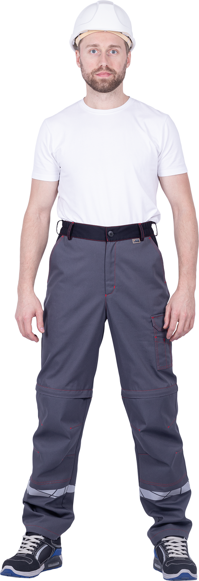 Брюки ХАЙ-ТЕК SAFETY летние, серый-красный-черный
