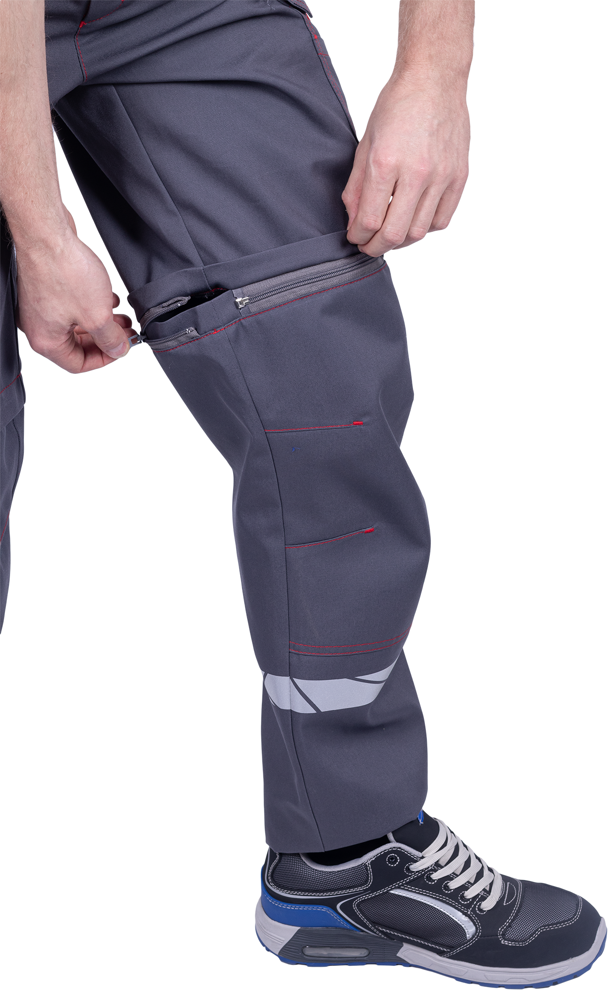 Брюки ХАЙ-ТЕК SAFETY летние, серый-красный-черный