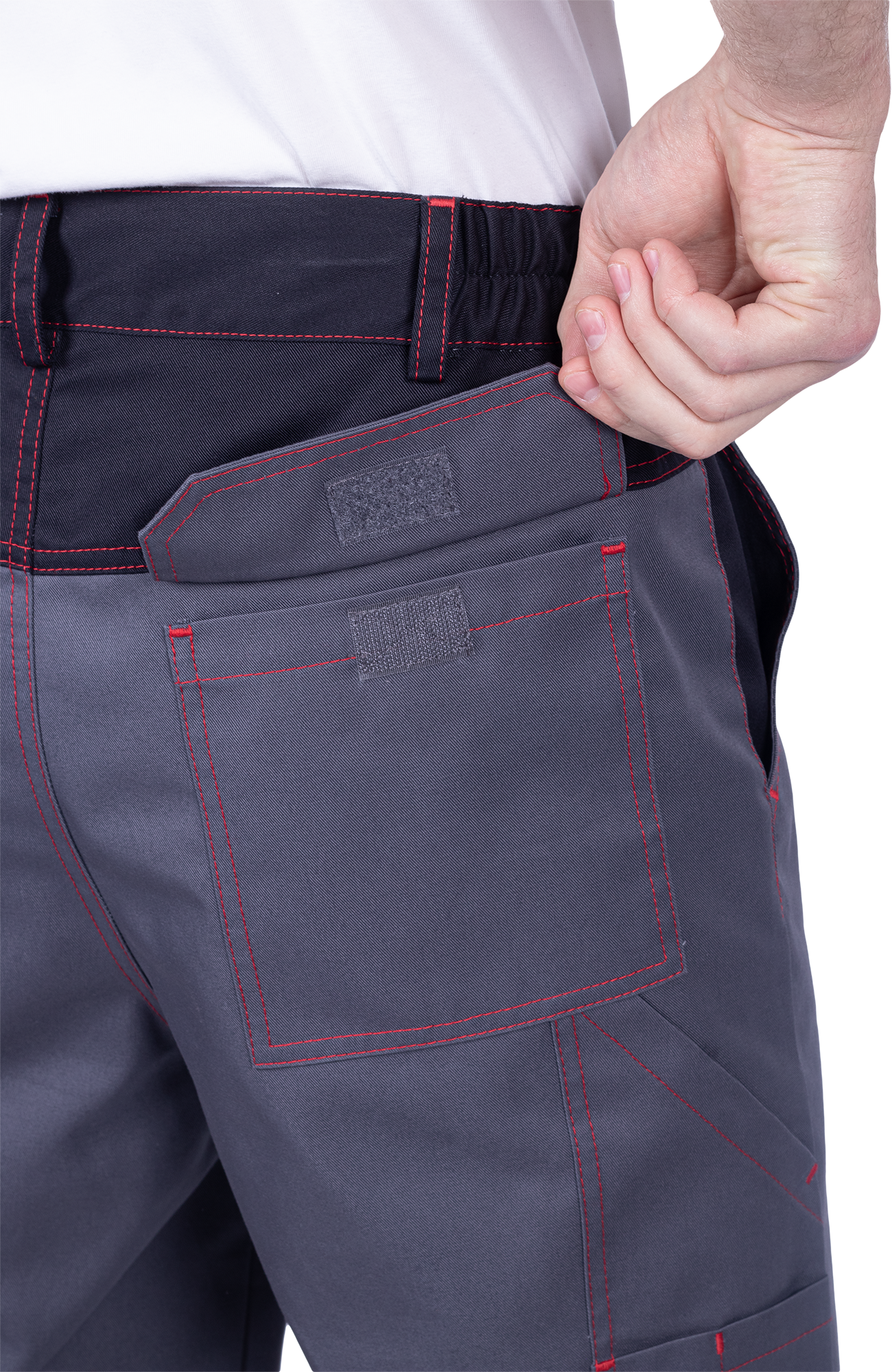 Брюки ХАЙ-ТЕК SAFETY летние, серый-красный-черный