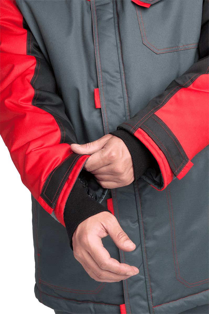 Костюм КМ-10 ЛЮКС зимний, серый-черный-красный