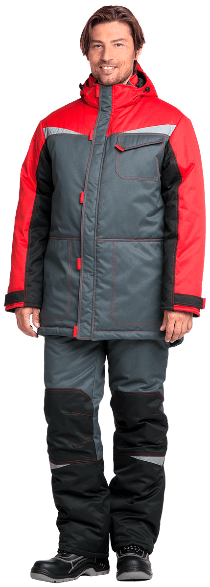 Костюм КМ-10 ЛЮКС зимний, серый-черный-красный