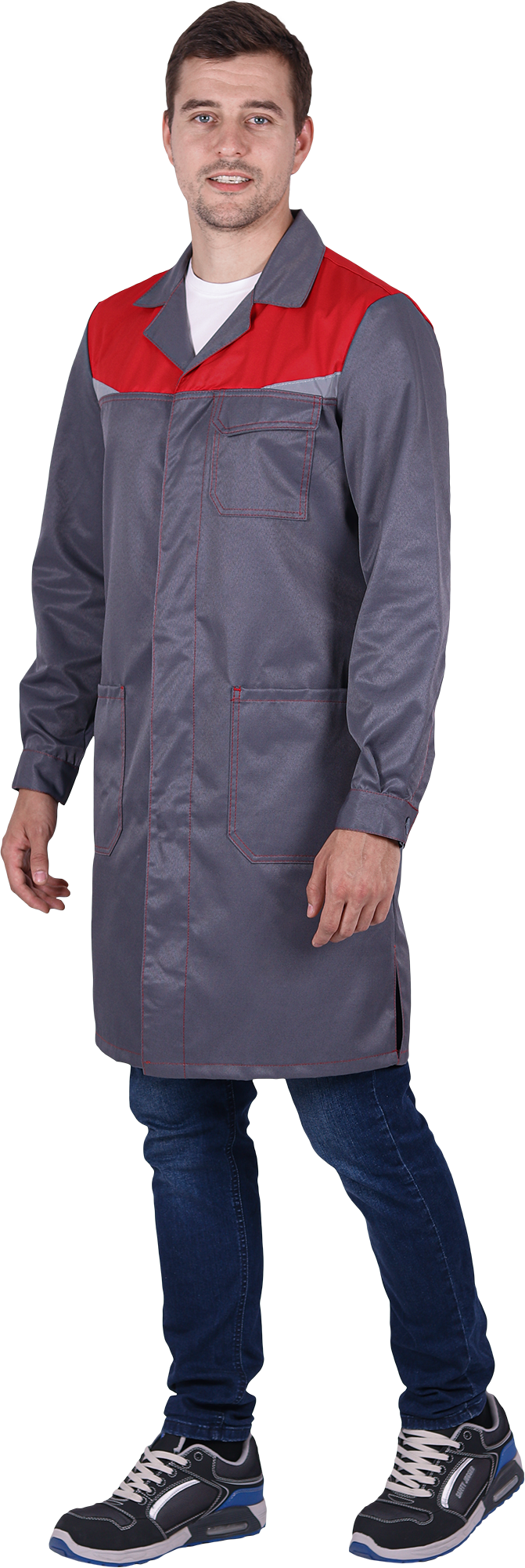 Халат КМ-10 ЛЮКС летний, серый-красный