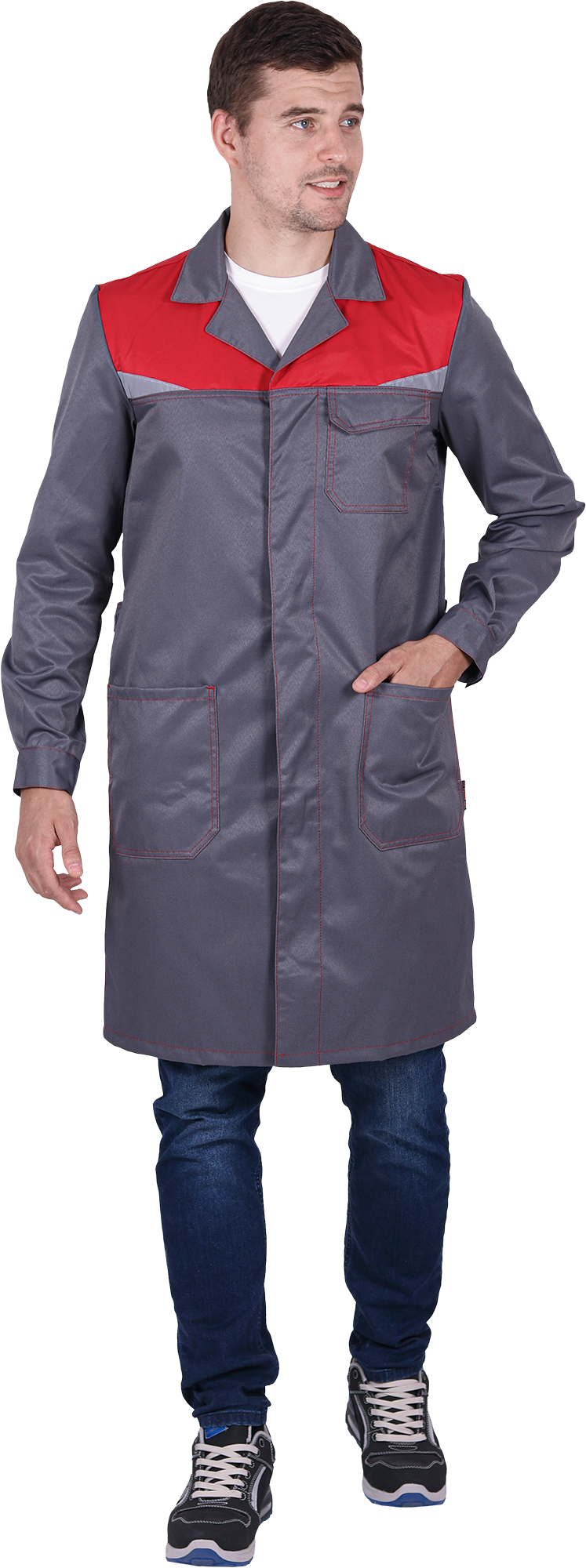 Халат КМ-10 ЛЮКС летний, серый-красный