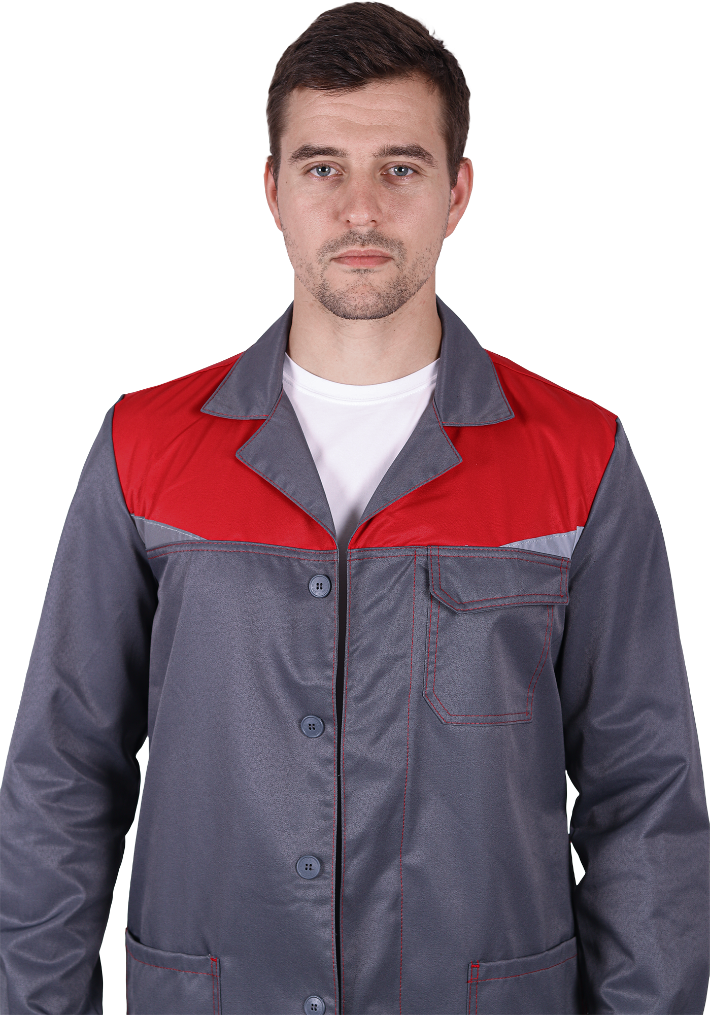 Халат КМ-10 ЛЮКС летний, серый-красный