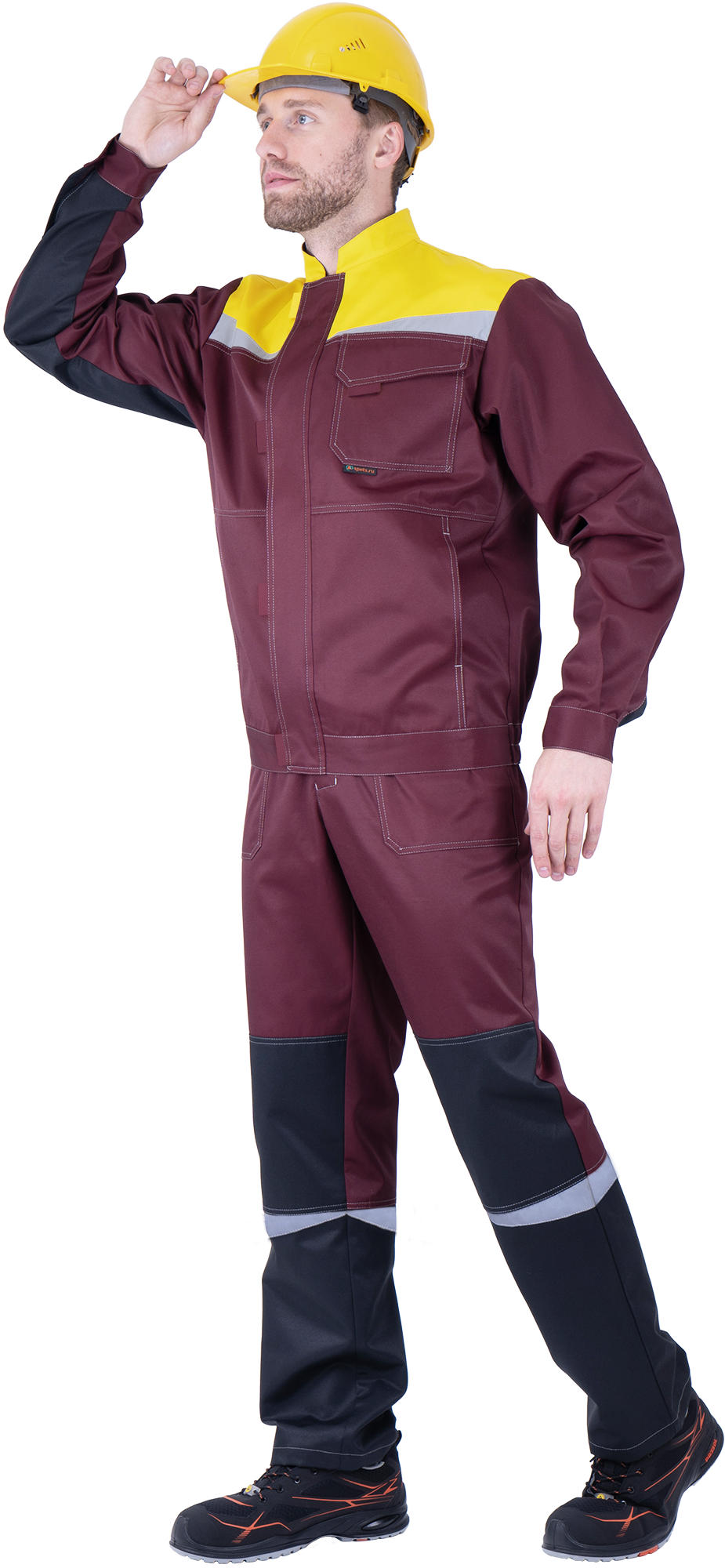 Костюм КМ-10 ЛЮКС летний, бордовый-желтый-черный (Куртка+полукомбинезон)