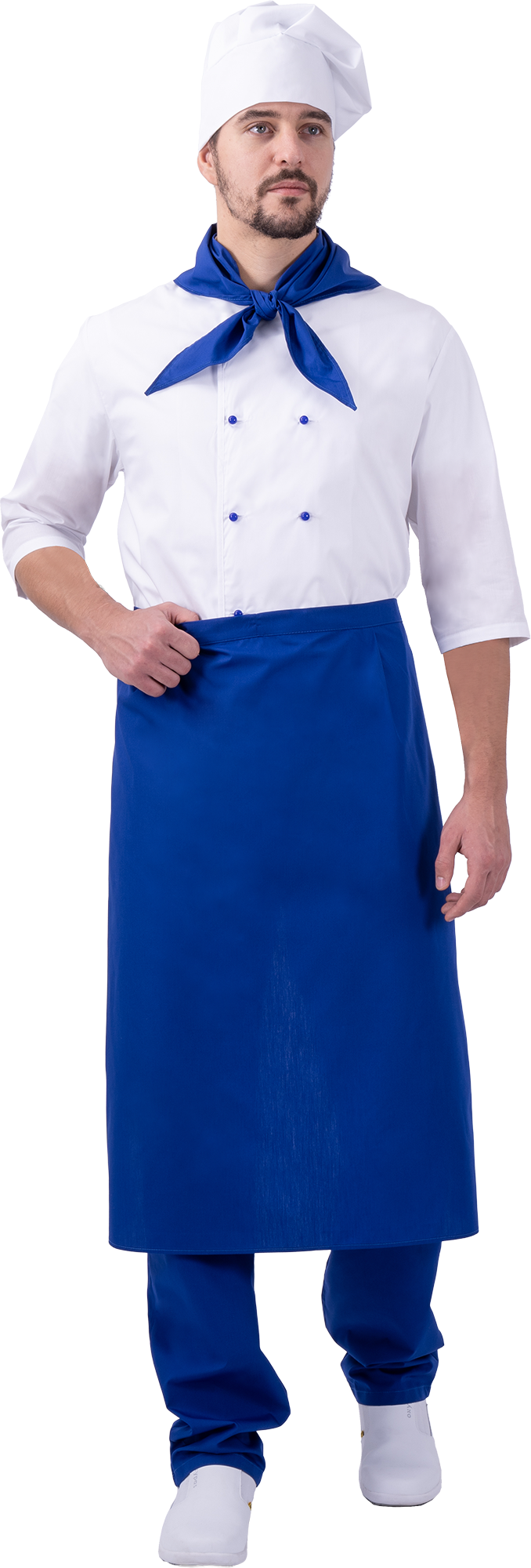 Костюм ШЕФ-ПОВАР, белый-василек