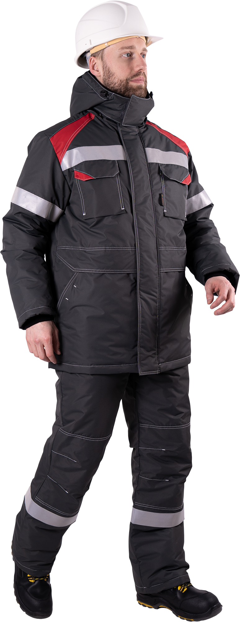 Костюм СТАРАТЕЛЬ зимний, серый-красный Импорт