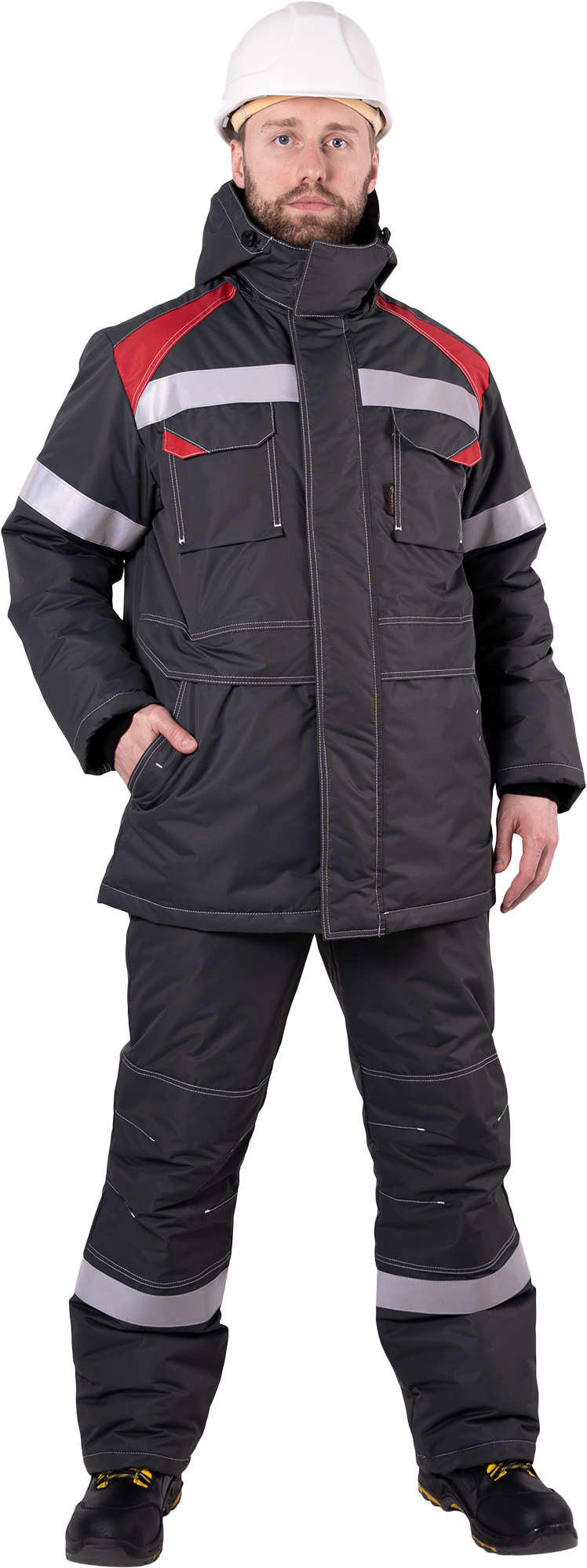 Костюм СТАРАТЕЛЬ зимний, серый-красный Импорт