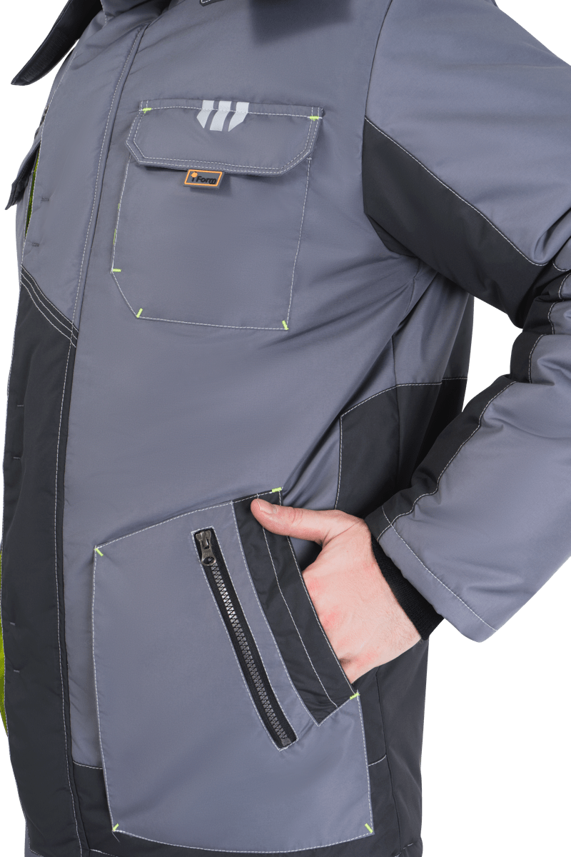 Куртка ЭДВАНС зимняя, серый-т.серый-лимонная отделка Импорт