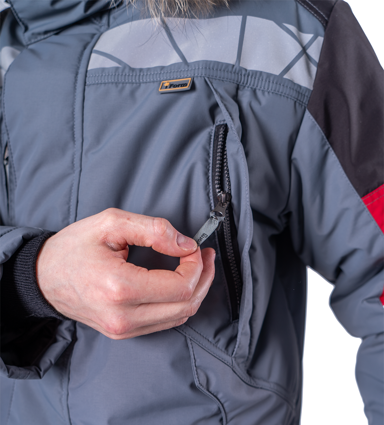 Куртка ХАЙ-ТЕК SAFETY зимняя, серый-красный-черный