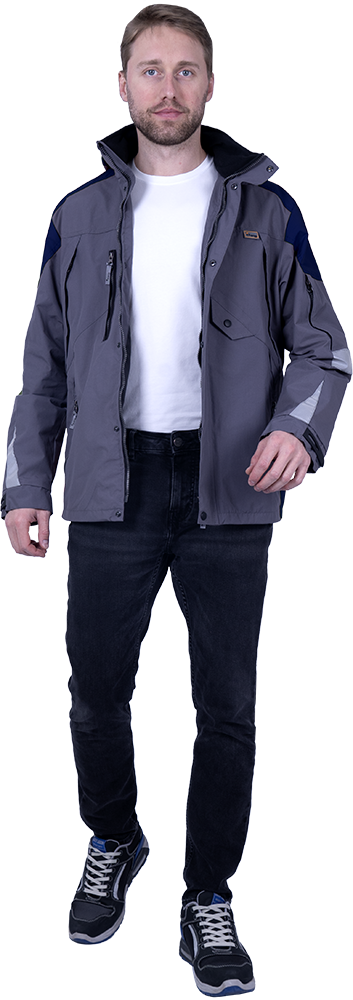 Куртка-штормовка РЕСПЕКТ, серый-т/синий