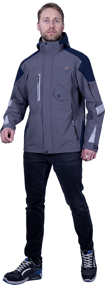 Куртка-штормовка РЕСПЕКТ, серый-т/синий