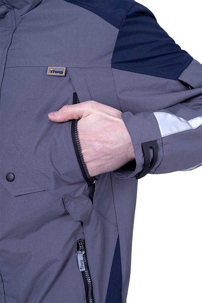 Куртка-штормовка РЕСПЕКТ, серый-т/синий